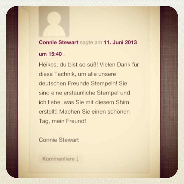 Thanks a lot Connie, for your lovely comment in german.