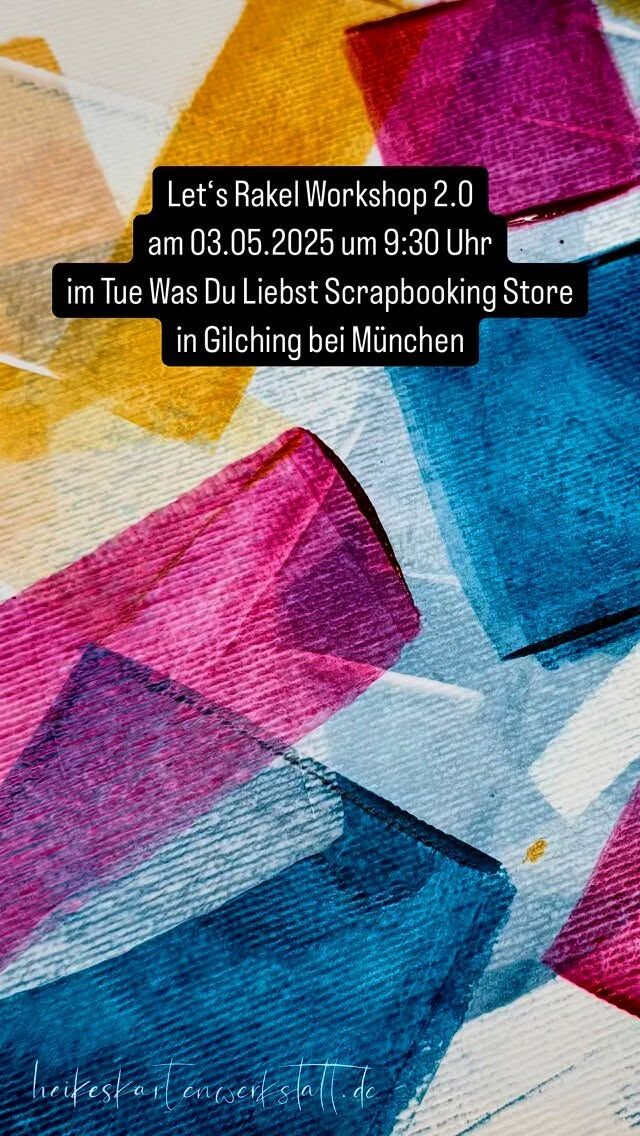 *Workshop-Werbung @tuewasduliebst *

Let‘s Rakel Workshop 2.0

Wir rakeln mit Acrylfarbe Hintergründe für z.B. Karten,
Layouts oder Mixed Media Projekte.

Lass Dich überraschen. Wie immer habe ich im Workshop ein besonderes Highlight für meine Teilnehmer.

Buche jetzt Deinen Workshop Platz für den 03.05.2025 um 9:30 Uhr im @tuewasduliebst Scrapbooking Store in Gilching bei München unter tuewasduliebst.com.

Bis bald und bleib kreativ!

#heikeskartenwerkstatt #tuewasduliebst #rakeltechnik #acrylfarbe #hintergrundgestaltung #mixedmedia #rakeln #squeegee